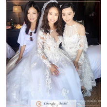 Fabricant Robe de mariage musulmane Lin Lin Xin Ru manches longues Voir à travers la dentelle robe de mariée sur mesure 2016